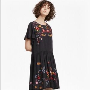 French Connection Black Dress with Floral Embroidery